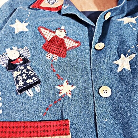 Casey Coleman Blue Denim 100% Cotton Corduroy Button-Up Angel Jacket Size S/M - Picture 5 of 7